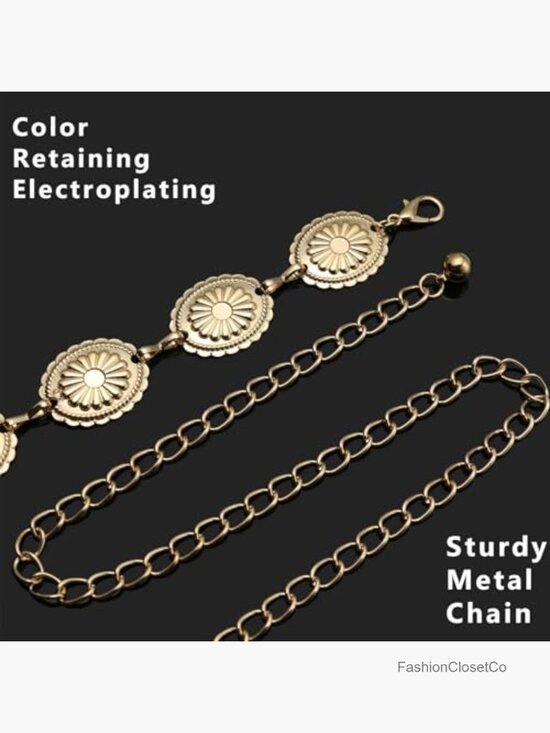 Vintage Metal Concho Waist Chain Belt, Adjustable Cowgirl Style